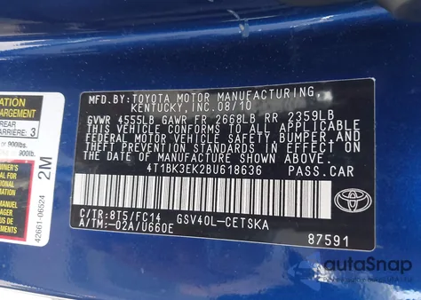 2011 Toyota Camry Se V6 из США, поврежденный, VIN 4T1BK3EK2BU618636